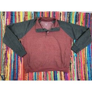 Carolina Bay Men's Sweatshirt Sweater Pullover M Long Sleeve 1/4 Snap Gray Red